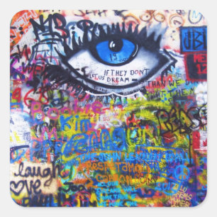 Blue graffiti evil eye square sticker
