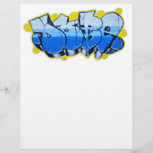 Blue graffiti on a brick wall flyer