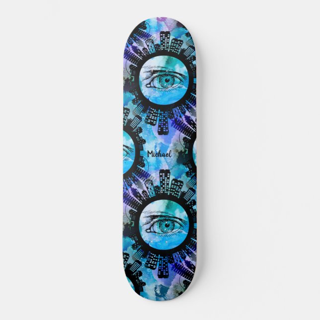 Blue Grafitti Swag illustration with Popping Eyes Skateboard (Front)