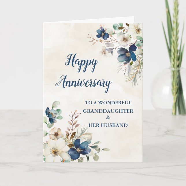 Blue Granddaughter & Husband Wedding Anniversary Card (Front)