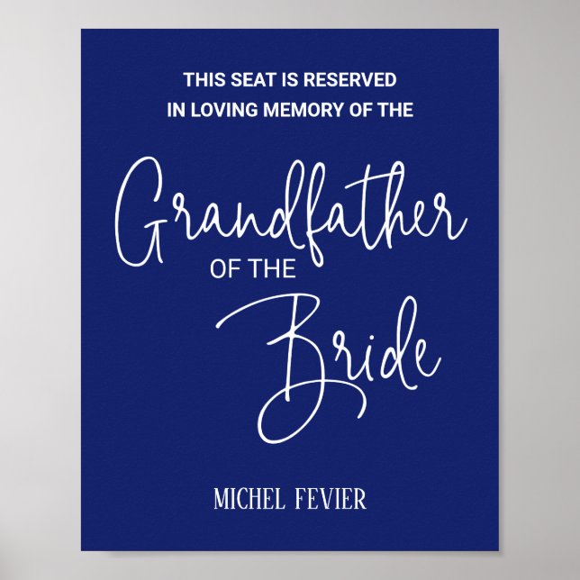 Blue Grandfather of the Bride Memorial Wedding Poster (Front)