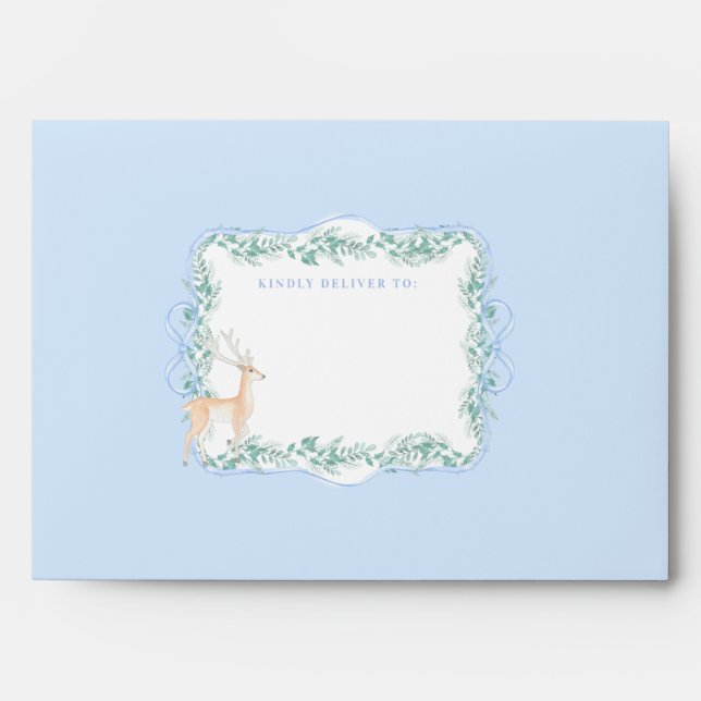 Blue Grandmillennial Christmas Reindeer Crest  Envelope (Front)