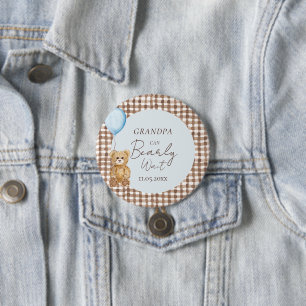 Blue Grandpa Can Bearly Wait Boy Baby Shower 7.5 Cm Round Badge