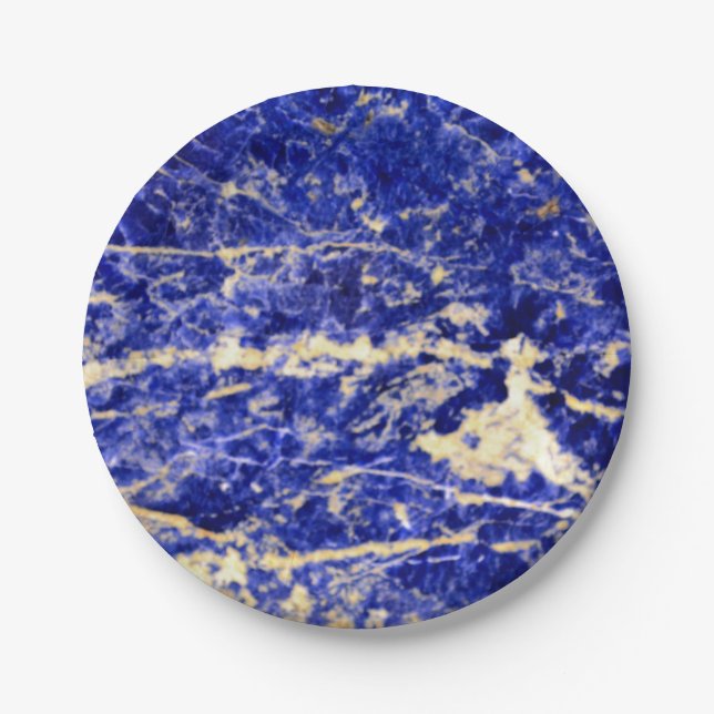 Blue Granite, blue marble, blue stone Paper Plate (Front)