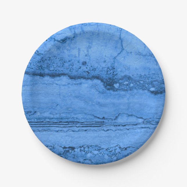 Blue Granite pattern, blue marble, blue stone Paper Plate (Front)