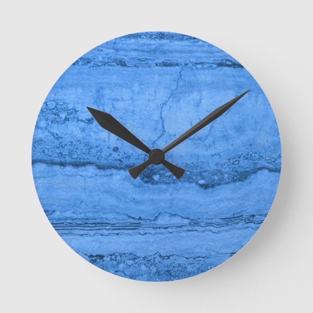 Blue Granite pattern, blue marble, blue stone Round Clock (Front)
