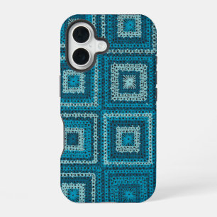 Blue Granny Square Pattern iPhone 16 Case
