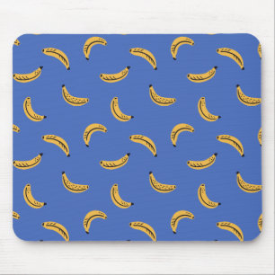 Blue graphic bananas - bold tropical fruit pattern mouse mat
