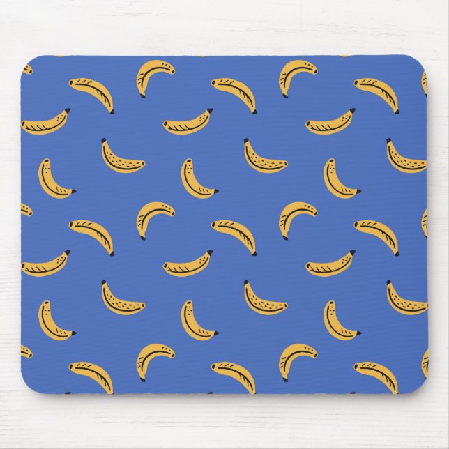 Blue graphic bananas - bold tropical fruit pattern mouse mat (Front)