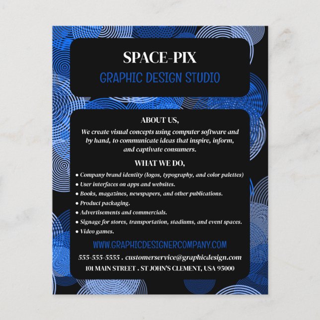 Blue Graphic Circles, Graphic Designer Advertising Flyer (Front)