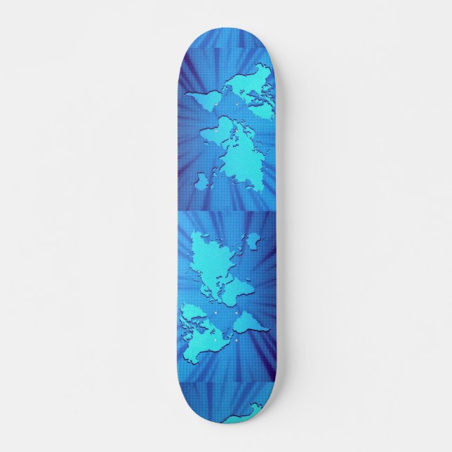 Blue graphic world map bed skateboard (Front)