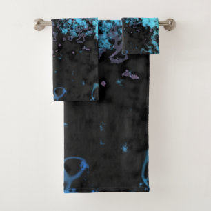 Blue, Gray and Purple Marble Abstract Bath Towel Set