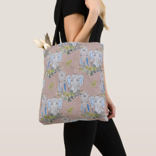 BLUE & GRAY BOHO BABY ELEPHANT & DREAMCATCHER TOTE BAG