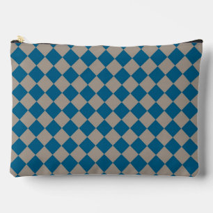 Blue Gray Checker Diamond Pattern Large Accessory Pouch