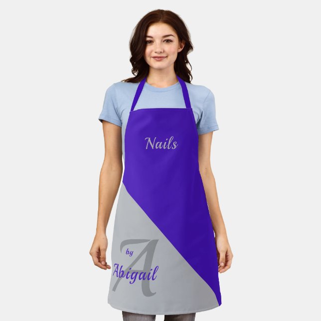 Blue & Gray Chic Geometric Nails By "Your Name" Apron (Worn)