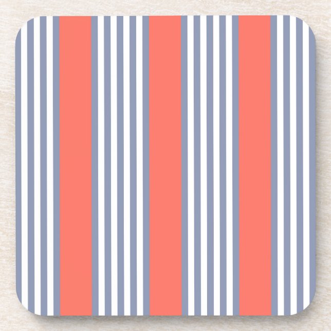 Blue-gray five stripe pattern with living coral coaster (Front)
