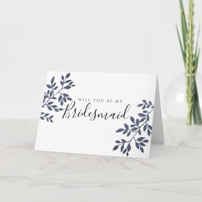 Blue Gray Glitter Will You Be My Bridesmaid Card (Front)