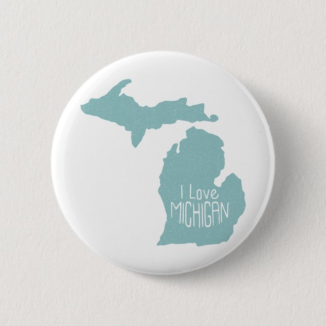 Blue Gray I Love Michigan Silhouette 6 Cm Round Badge (Front)