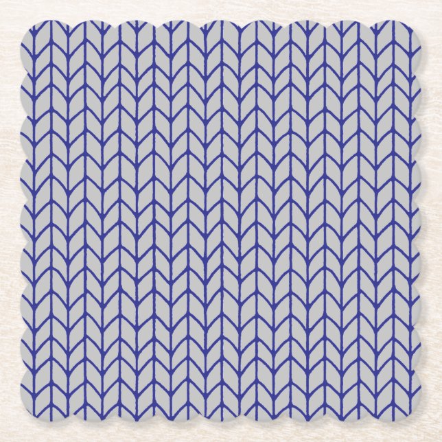 BLUE GRAY KNIT Scalloped Square Paper Coasters (Front)
