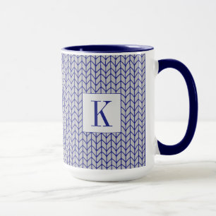 BLUE GRAY KNIT Tall Navy Combo Mug + Initial