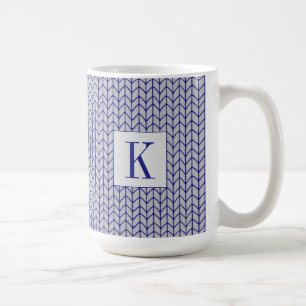BLUE GRAY KNIT Tall White Mug + Initial