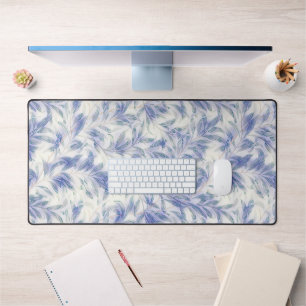 Blue Gray Leaf Pop Art Pattern Desk Mat Pad