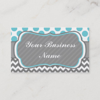 Blue, Gray, Polka Dots and Chevron Business Card