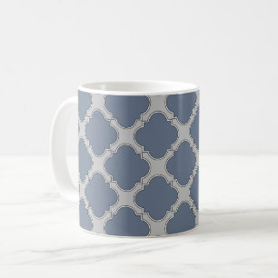 Blue-gray quatrefoil coffee mug