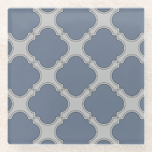 Blue-gray quatrefoil glass coaster