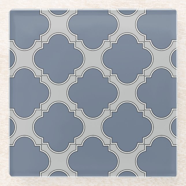 Blue-gray quatrefoil glass coaster (Front)