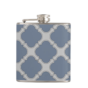 Blue-gray quatrefoil hip flask