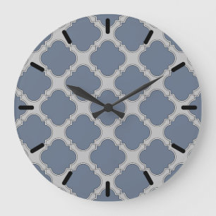 Blue-gray quatrefoil large clock