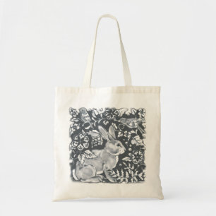 Blue Gray Rabbit Bunny Bird Floral Dedham Delft Tote Bag