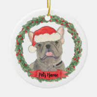 Blue Gray Silver French Bulldog Christmas