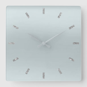 Blue Gray Silver Pastel Ombre Minimal Glitter Square Wall Clock
