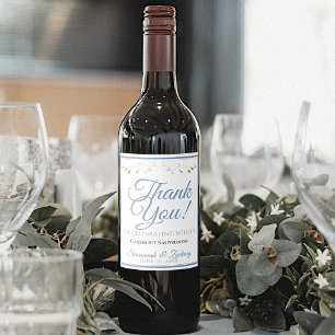 Blue & Gray Simple Elegant Wedding Thank You Wine Label