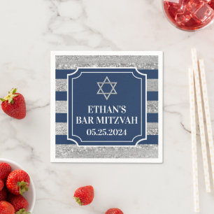 Blue, Gray Striped Bar Mitzvah Napkin
