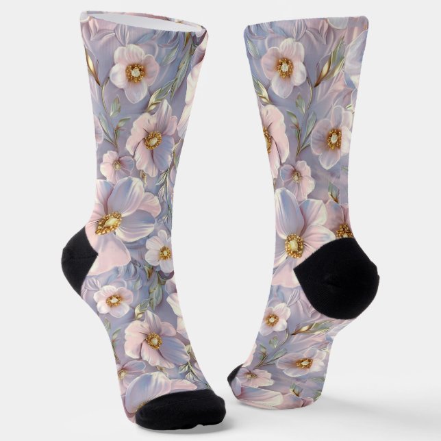 Blue-Gray Sweet Floral Socks (Angled)
