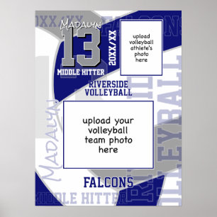 blue gray team colors volleyball team photo poster