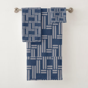 Blue Gray Weave Pattern Japanese Style Bath Towel Set