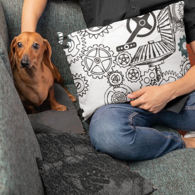 Blue Gray White Gears Steampunk Boys Decor Fleece Decorative Cushion (Creator Uploaded)