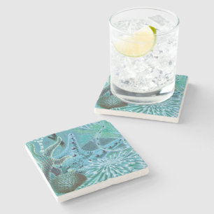 Blue Great Barrier Reef Echinoderms   Vintage Stone Coaster