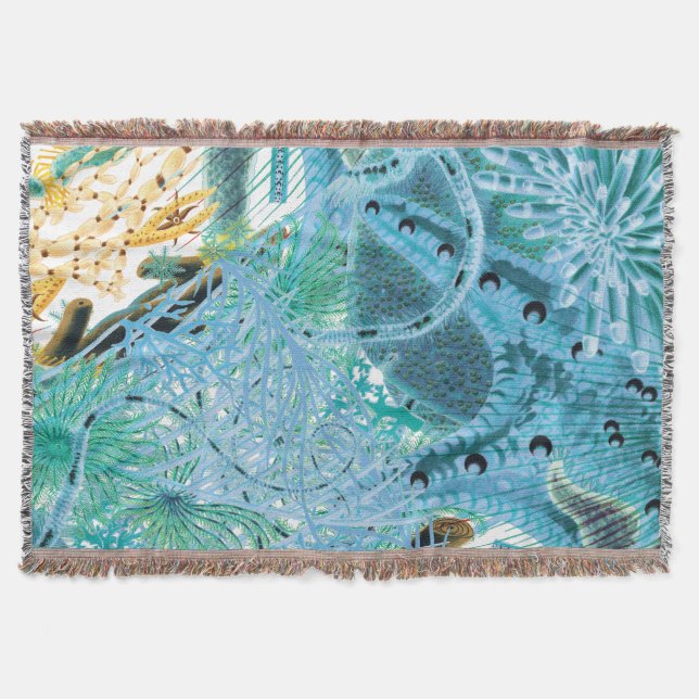 Blue Great Barrier Reef Echinoderms | Vintage Throw Blanket (Front)