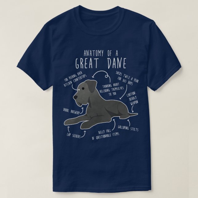Blue Great Dane Dog Anatomy T-Shirt (Design Front)