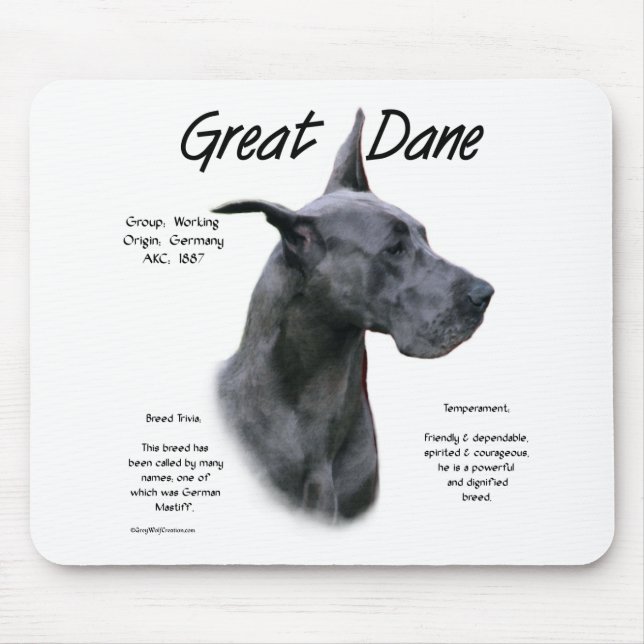 Blue Great Dane History Design Mouse Mat (Front)
