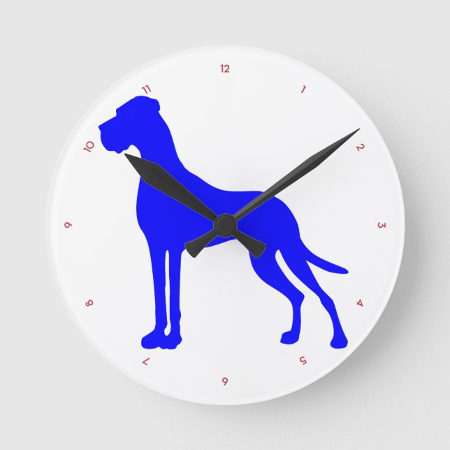 Blue Great Dane Round Clock (Front)