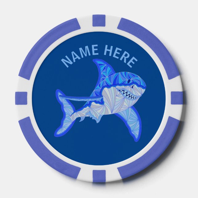 Blue Great White Shark Colourful Sea Animal Poker Chips (Front)