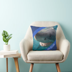 Blue Great White Shark Underwater Australia Throw  Cushion
