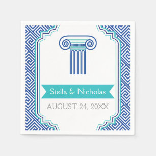 Blue Greek key and column Grecian wedding Napkin