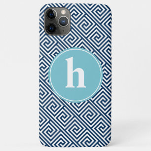 Blue Greek Key Pattern Monogram iPhone 11 Pro Max Case